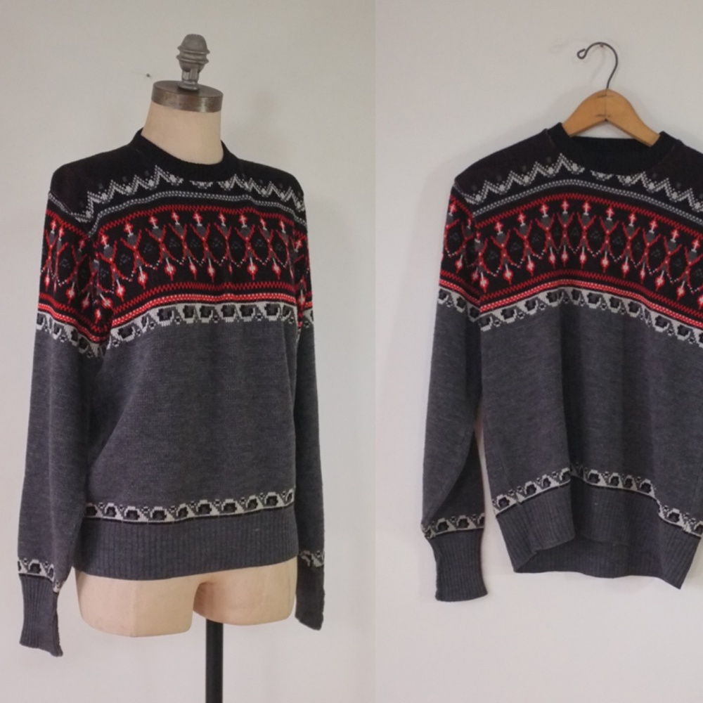 vintage 1970s sweater | 70s black and gray sweater